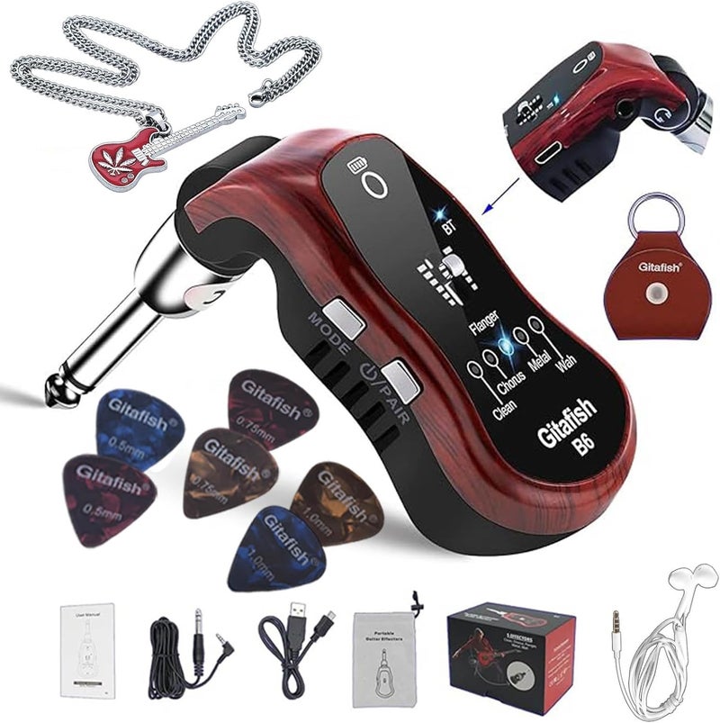 Gitafish Bass Headphone Amp,Bluetooth Amp Earphone,Gitar Headphones, Bluetooth Headphone Amps,Guitar Necklace, Portable Bass Amplifier, Multiple Effects Amps: Chorus,Metal,WAH - Image 1